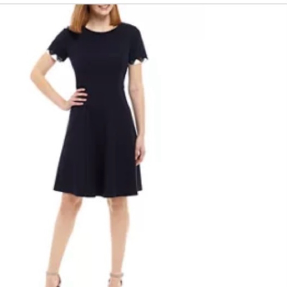 Jessica Howard size 14 Fit & Flare Navy Blue midi dress elegant short sleeves